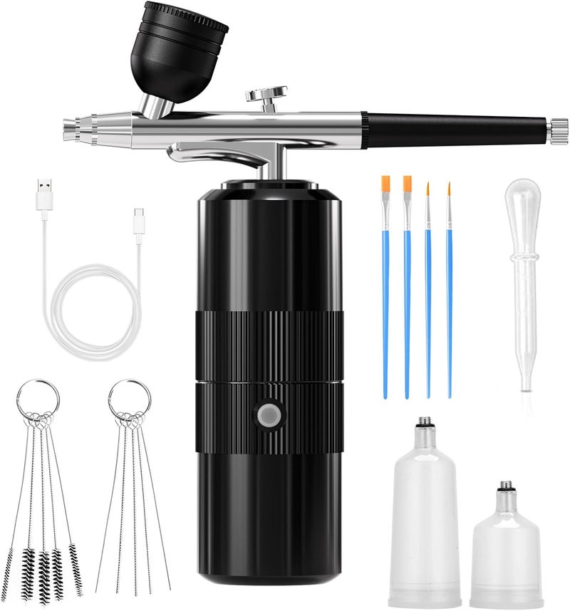 CBVCBV Airbrush Kit with Compressor Portable Airbrush Kit 48PSI High-Pressure Non-Clogging Air Brush Set Cordless Rechargeable with 0.3mm Nozzle and Cleaning Brush for Painting,Nail Art, Makeup (black) - Image 1